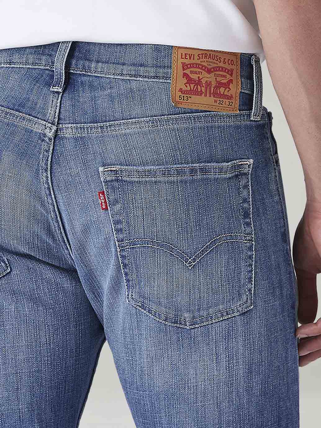 Men's 513 Med Indigo Slim Straight Fit Mid Rise Jeans - Detail View