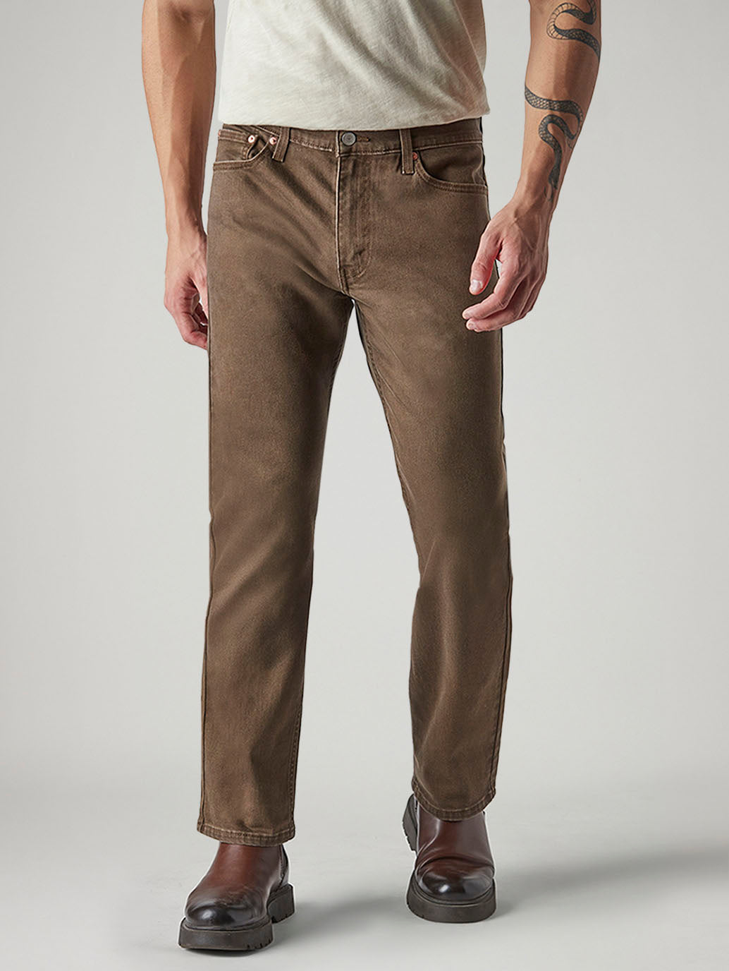 Men's 513 Brown Slim Straight Fit Mid Rise Overdyed Jeans - Front View