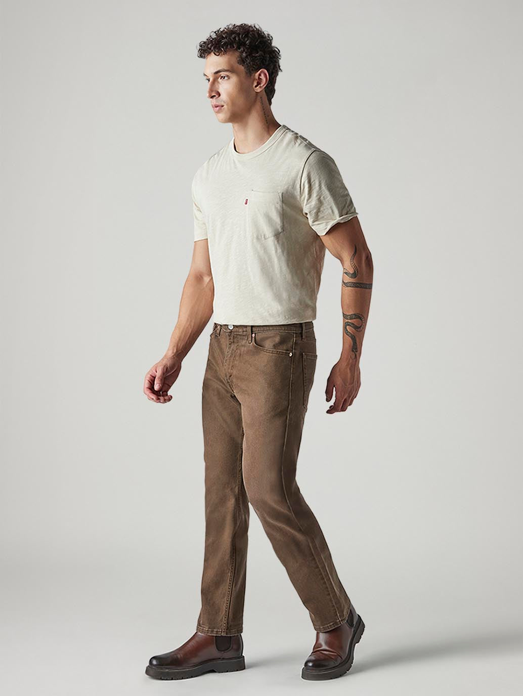 Men's 513 Brown Slim Straight Fit Mid Rise Overdyed Jeans - Side View