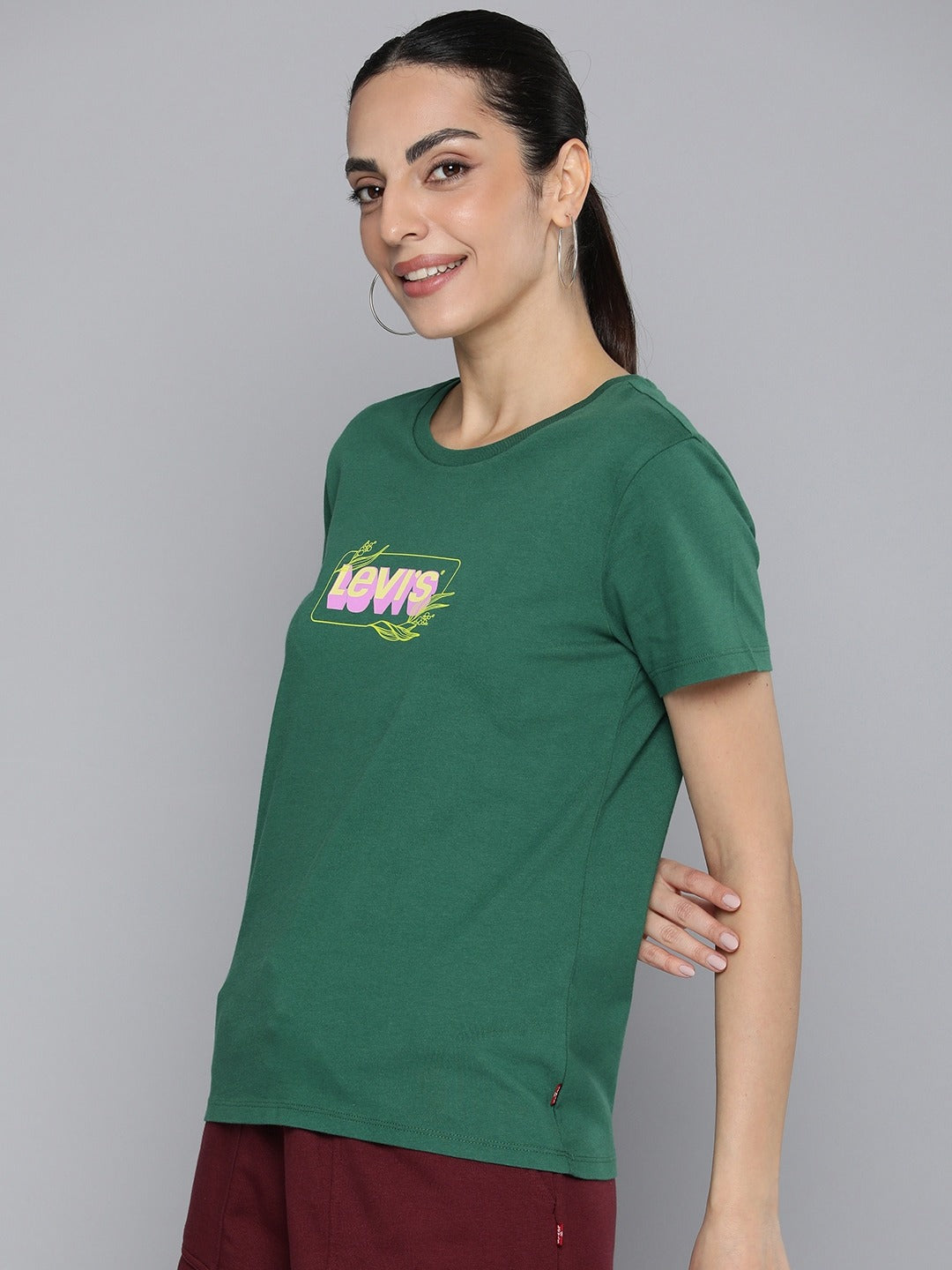 Women's Graphic Print Crew Neck T-shirt - Side View