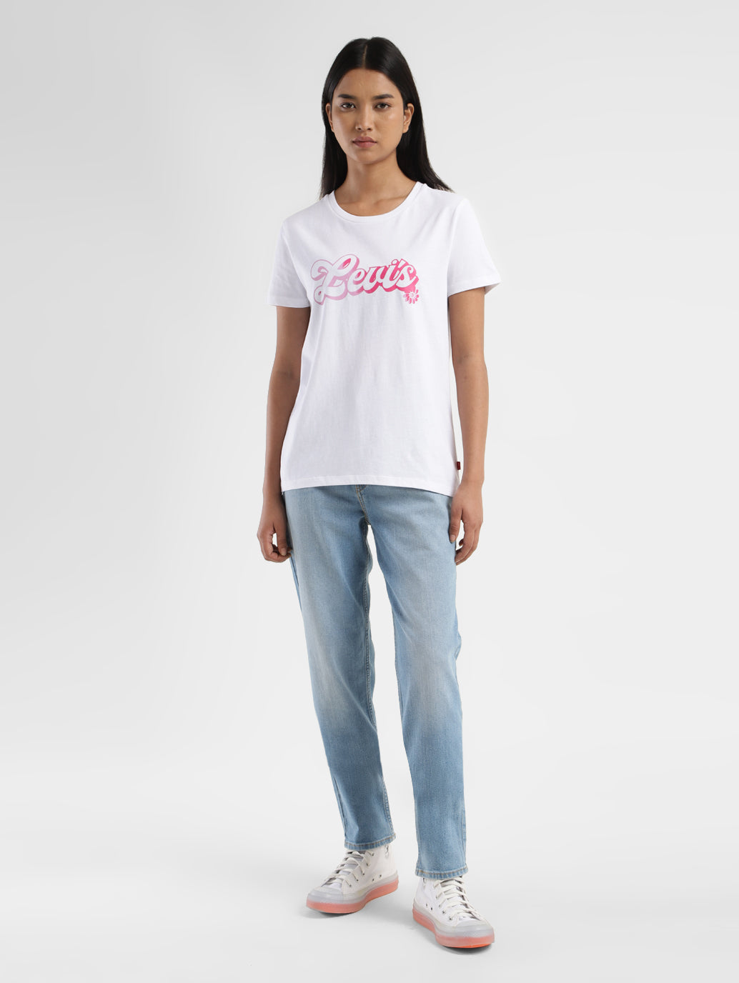 Women's Brand Logo Crew Neck T-Shirt - ModelFront View