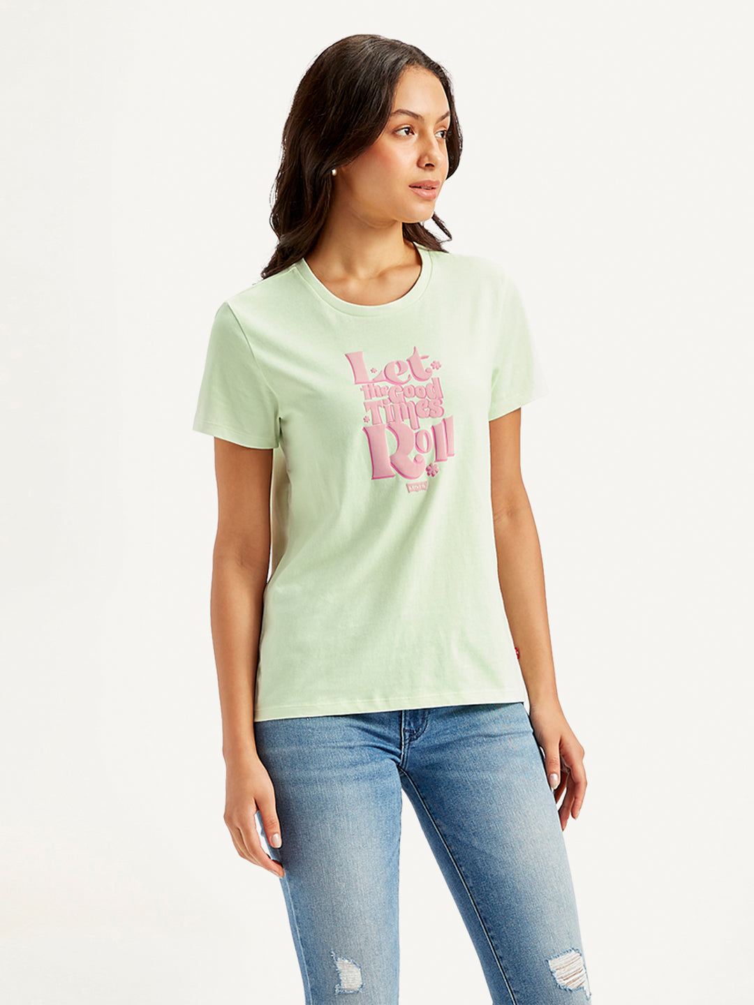 Women's Graphic Print Crew Neck T-shirt - Side View