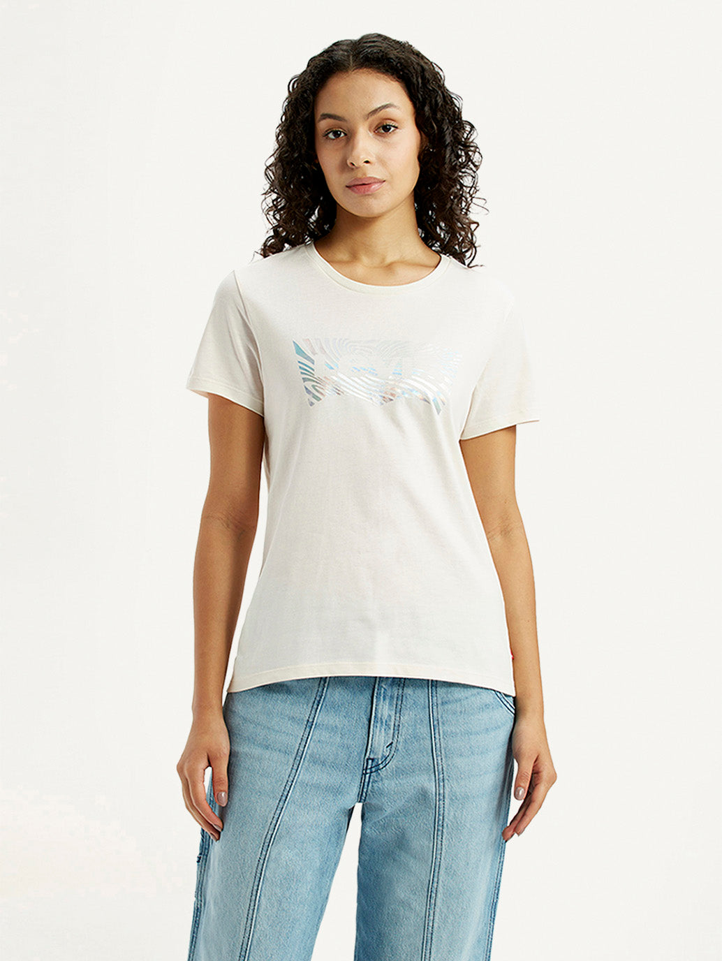 Women's Brand Logo White Crew Neck T-shirt