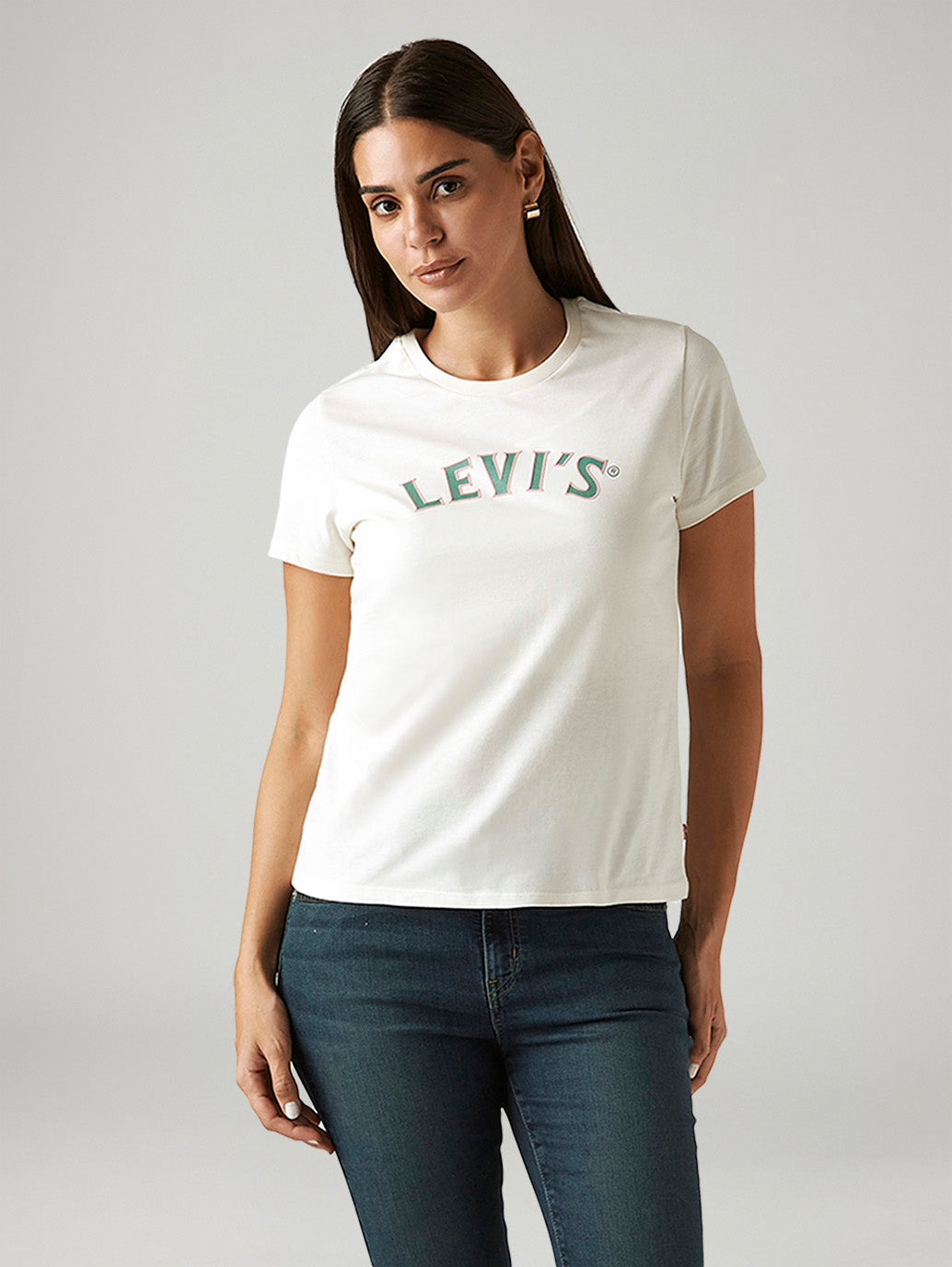 Women's Brand Logo White Crew Neck T-shirt - Styleshot View