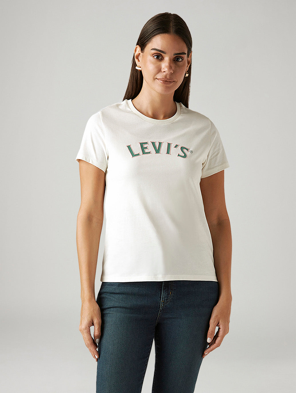 Women's Brand Logo White Crew Neck T-shirt - Front View