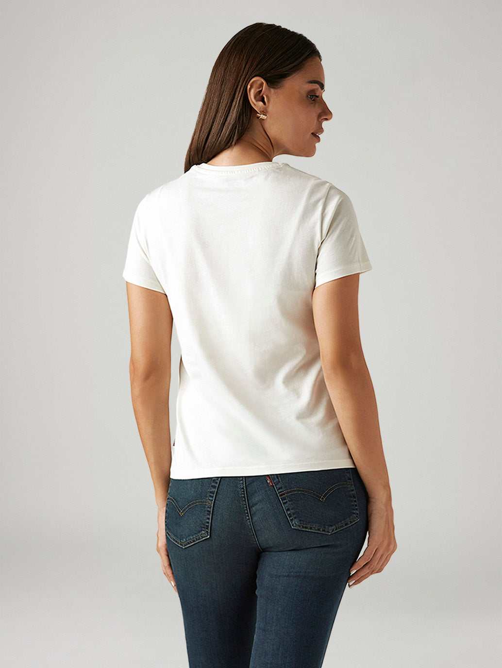 Women's Brand Logo White Crew Neck T-shirt - Back View