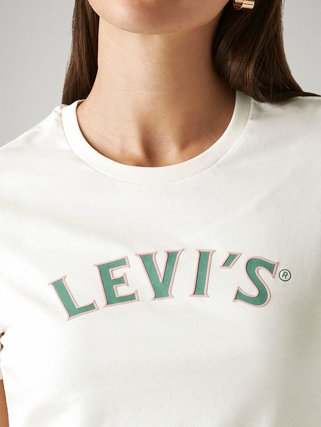 Women's Brand Logo White Crew Neck T-shirt - Detail View