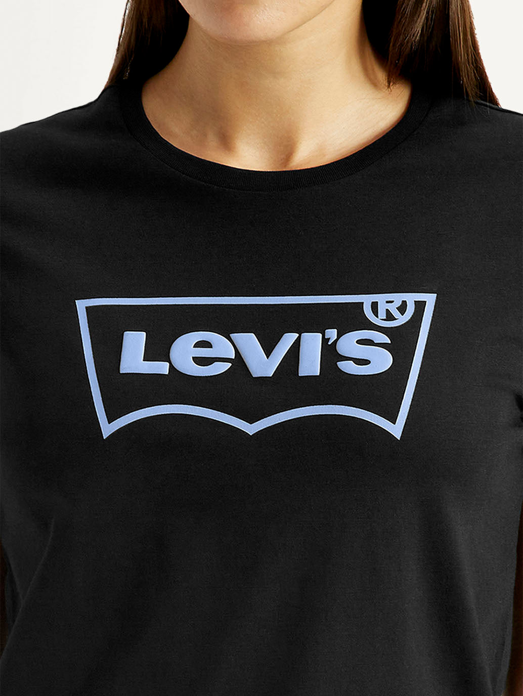 Women's Brand Logo Black Round Neck T-shirt - Detail View