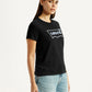 Women's Brand Logo Black Round Neck T-shirt - Side View