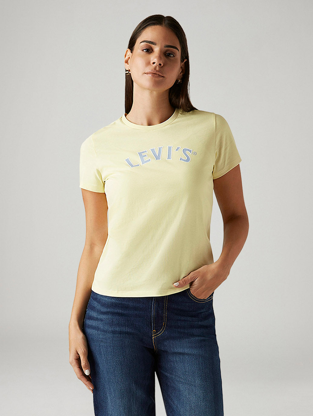 Women's Brand Logo Yellow Crew Neck T-shirt - Styleshot View