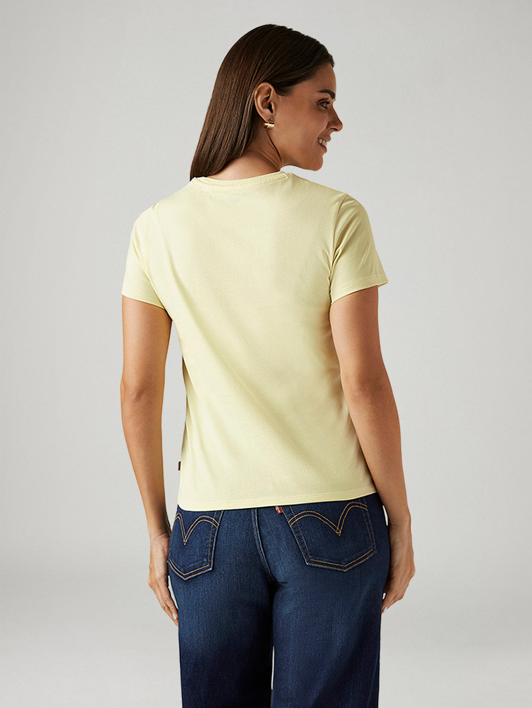 Women's Brand Logo Yellow Crew Neck T-shirt - Back View