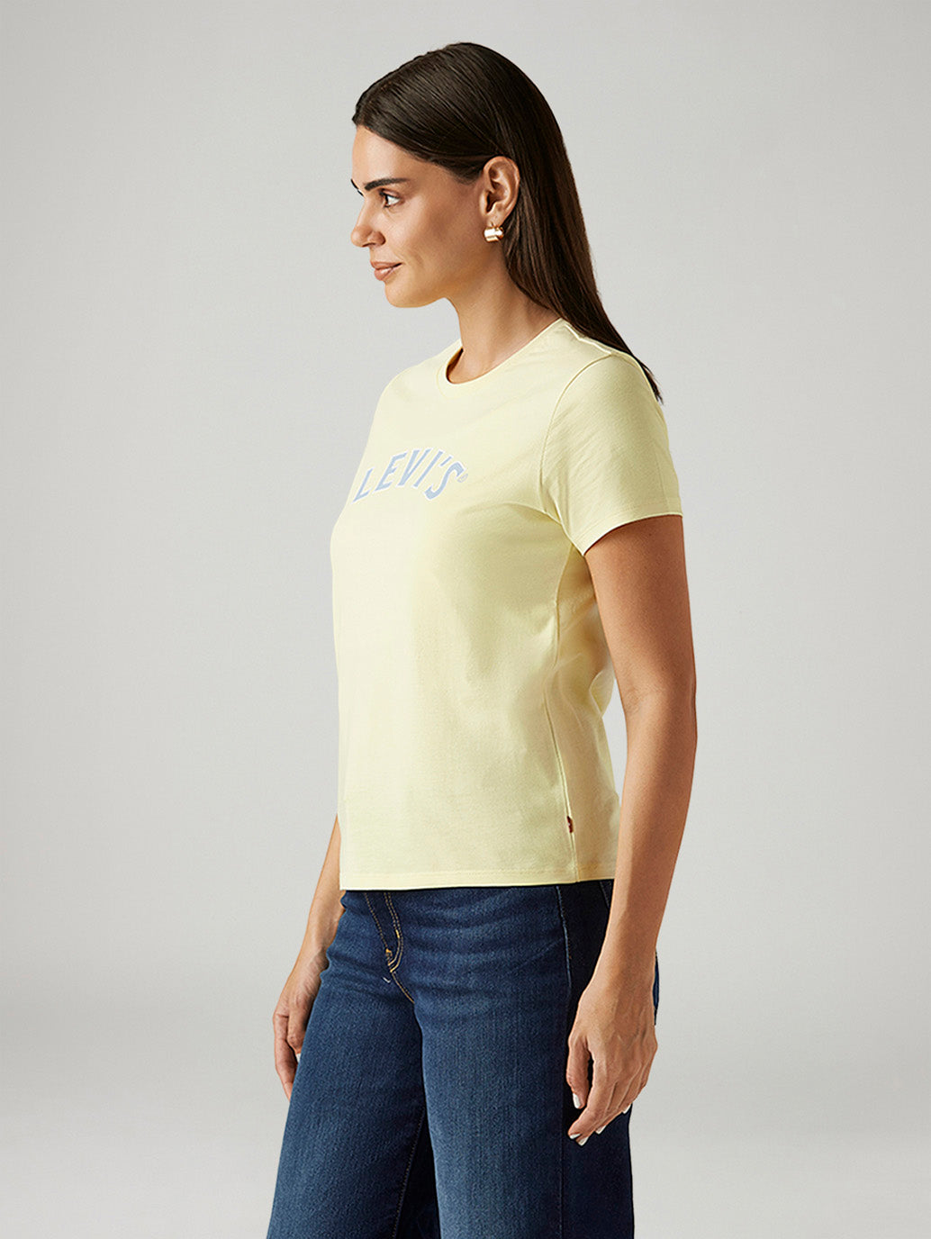 Women's Brand Logo Yellow Crew Neck T-shirt - Side View