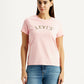 Women's Brand Logo Light Pink Round Neck Relaxed Fit T-shirt - Front View