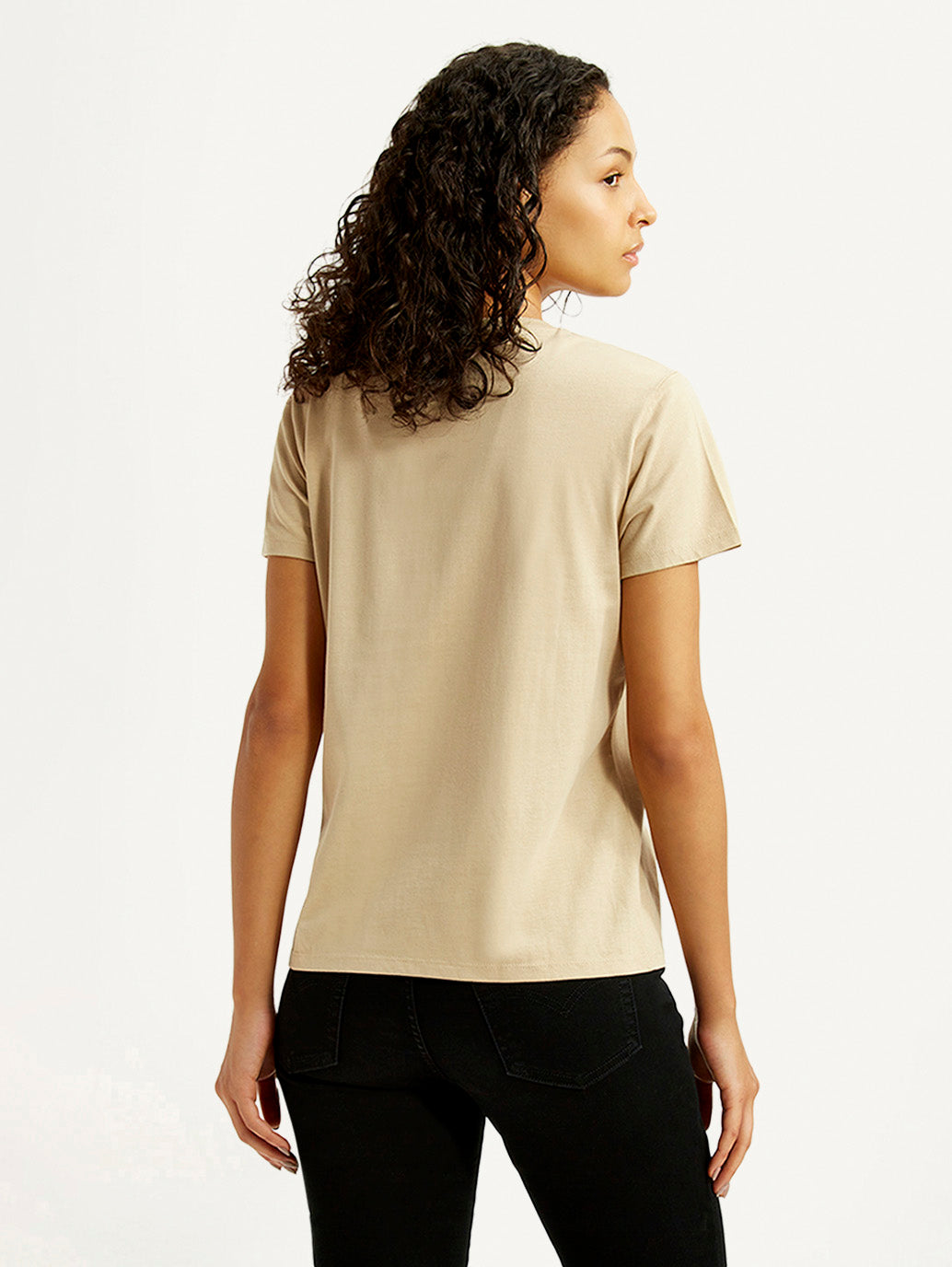 Women's Brand Logo Beige Crew Neck T-shirt - Back View