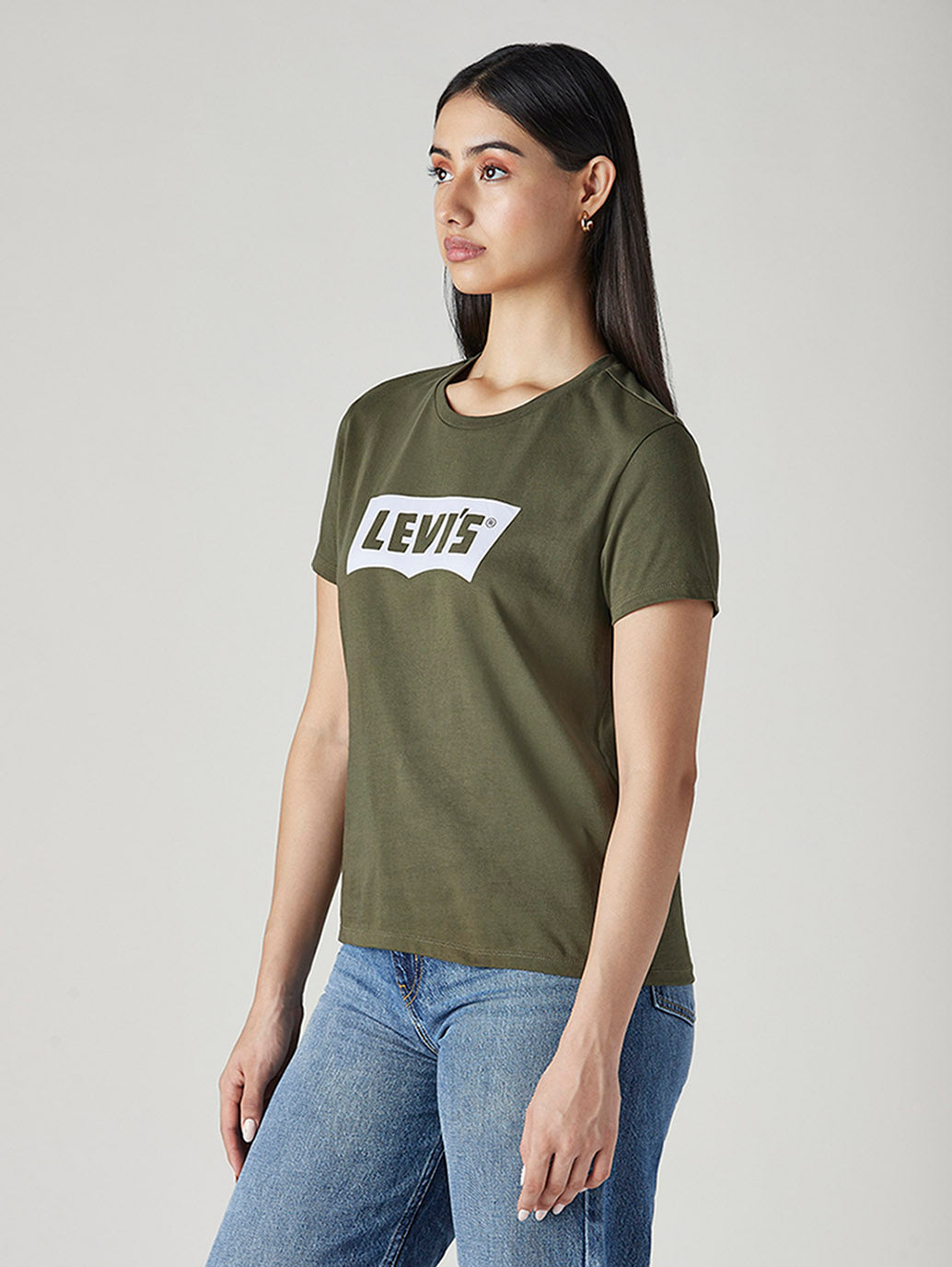 Women's Logo Printed Slim Fit T-Shirt - Side View