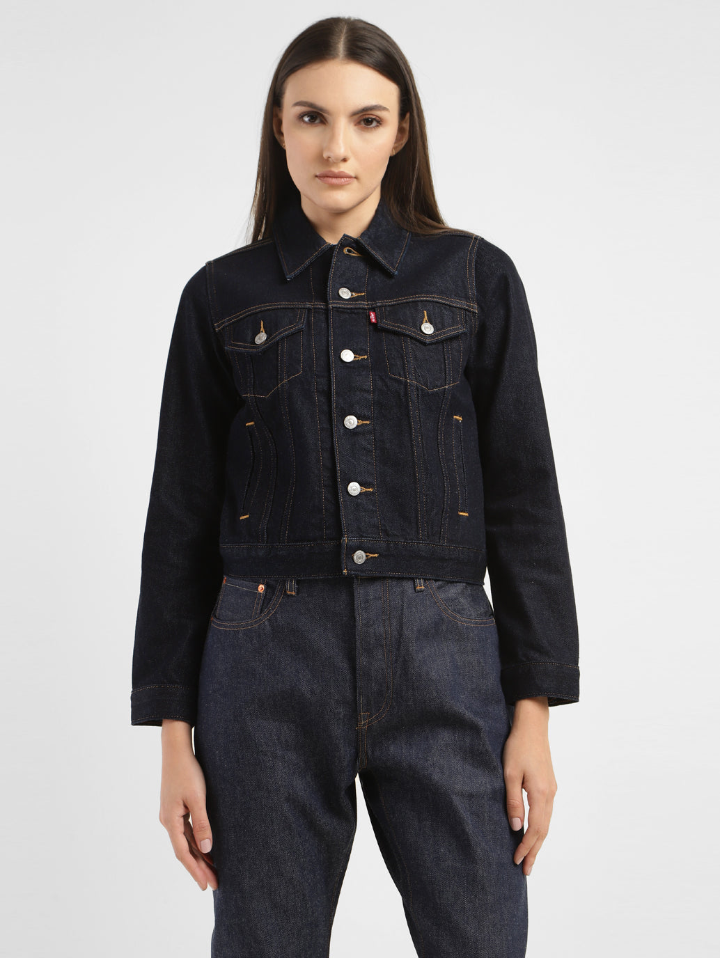 Women's Solid Spread Collar Denim Jacket - f64177f8-def4-435c-a798-35602bd7f6ea View