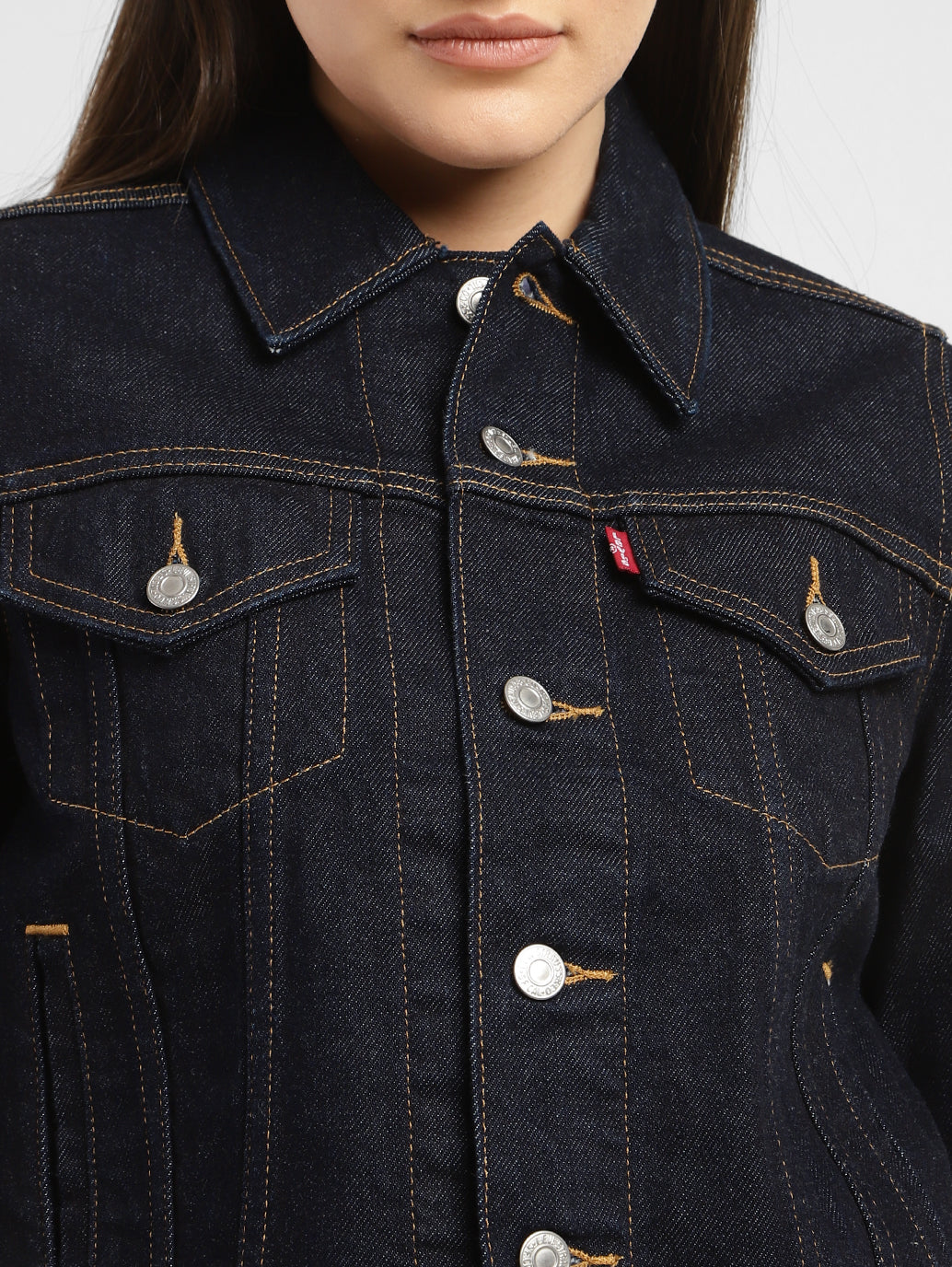Women's Solid Spread Collar Denim Jacket - 5a1183aa-fefb-49ad-baad-498de56f86ee View