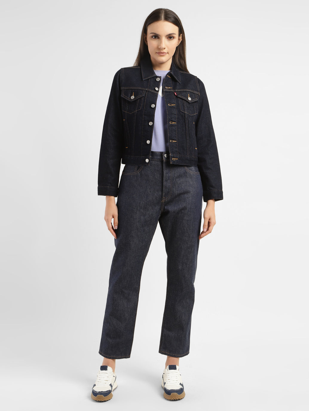 Women's Solid Spread Collar Denim Jacket - 148523f1-5a71-435a-9c5a-2c534eeed8a3 View