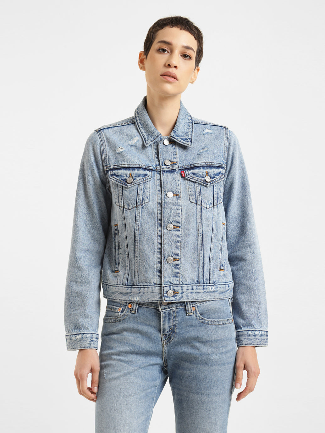Women's Solid Spread Collar Denim Jacket - c3080559-d94a-45ff-a567-5fe4d865dc31 View