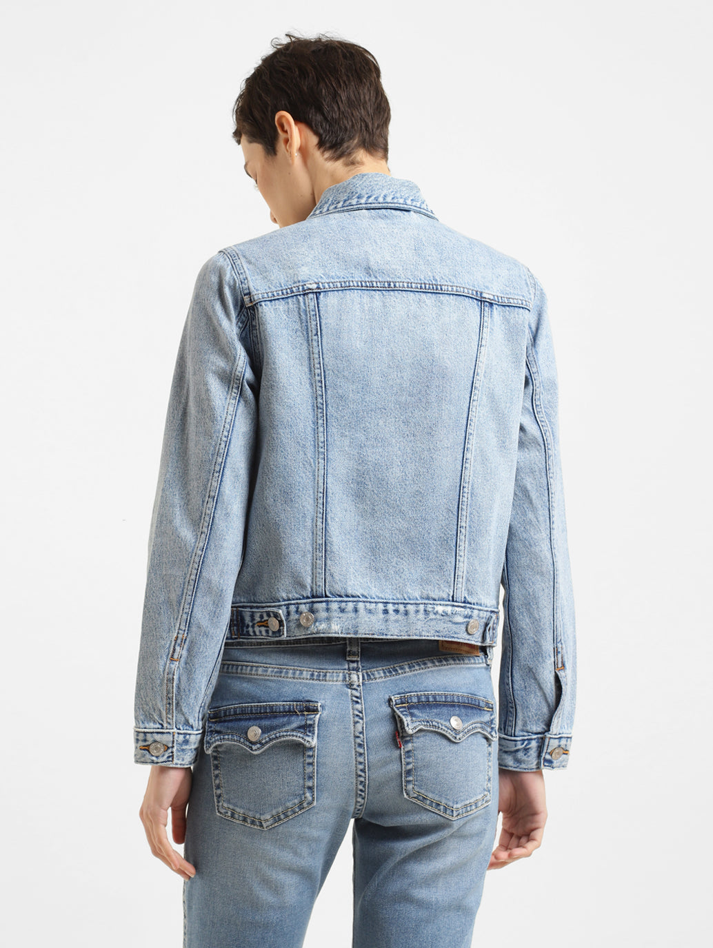 Women's Solid Spread Collar Denim Jacket - 125266ff-8b3a-459b-b4dd-0e88289131ba View