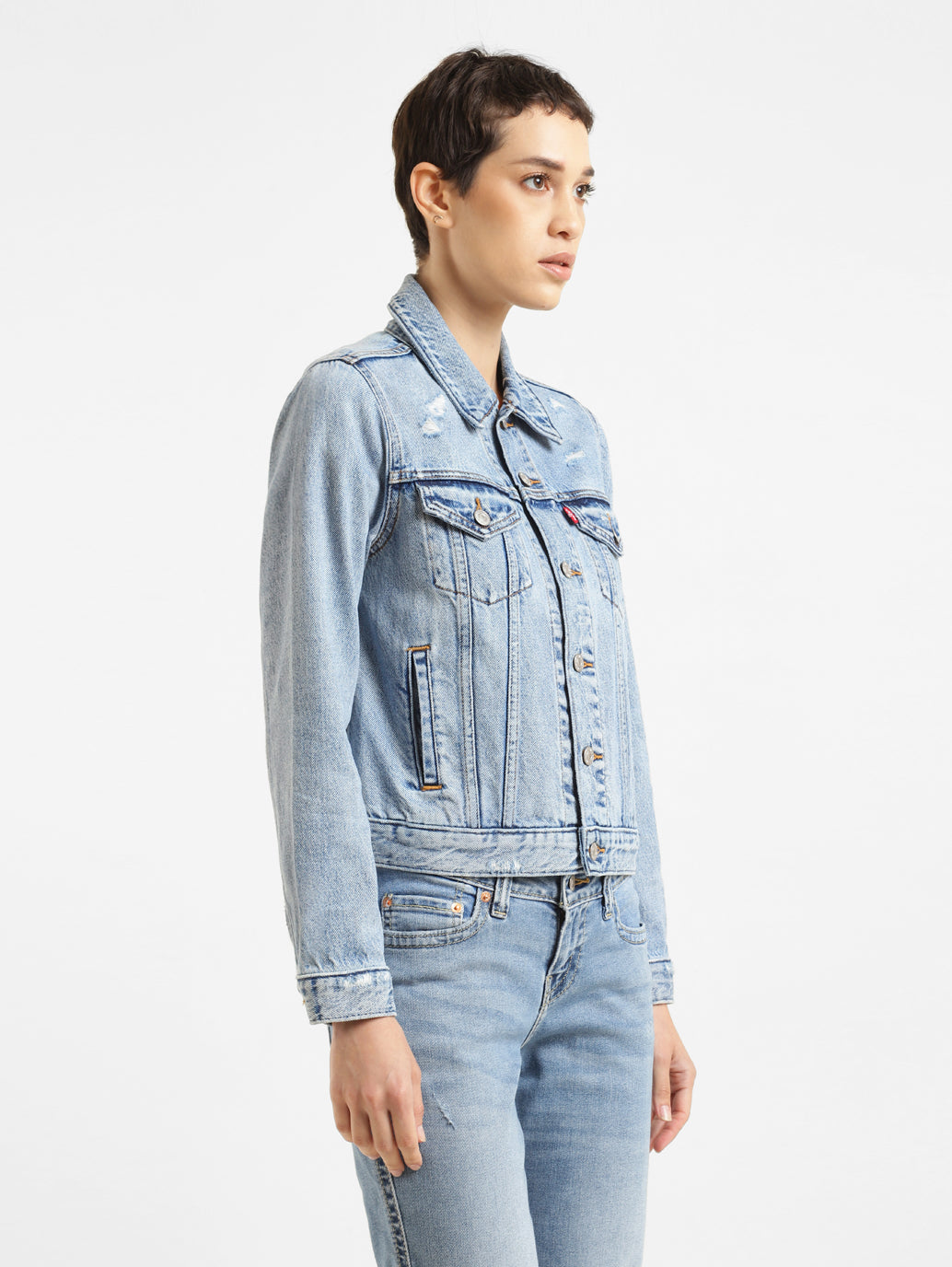 Women's Solid Spread Collar Denim Jacket - b0b70897-dcf8-45ba-a3fb-13f41b74574f View