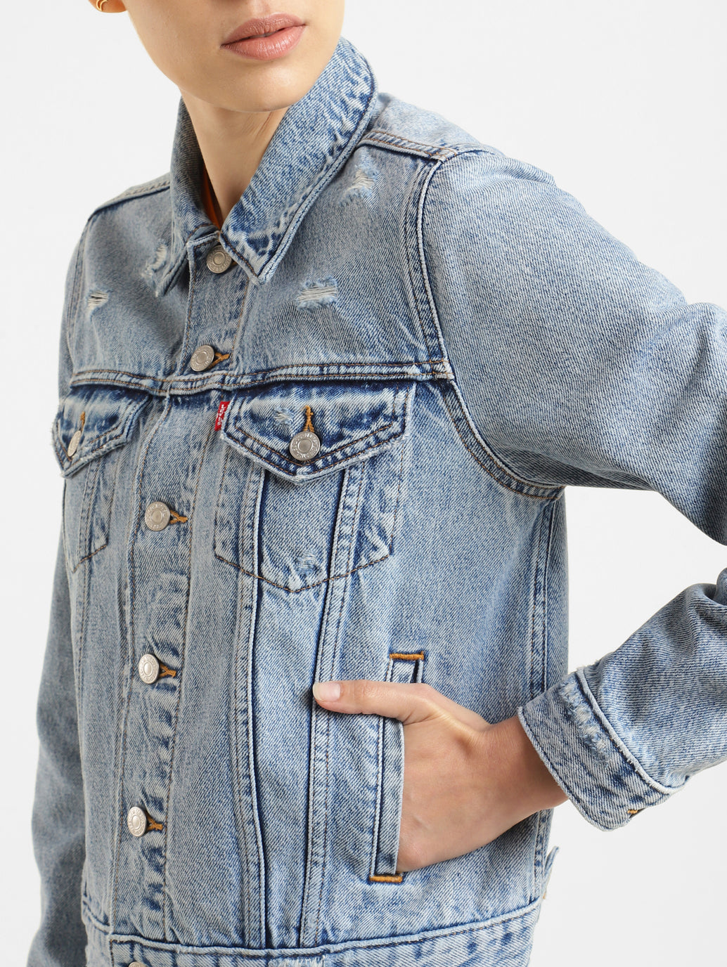 Women's Solid Spread Collar Denim Jacket - 325d3b74-2e0f-48dc-8cae-b693faeb4abf View