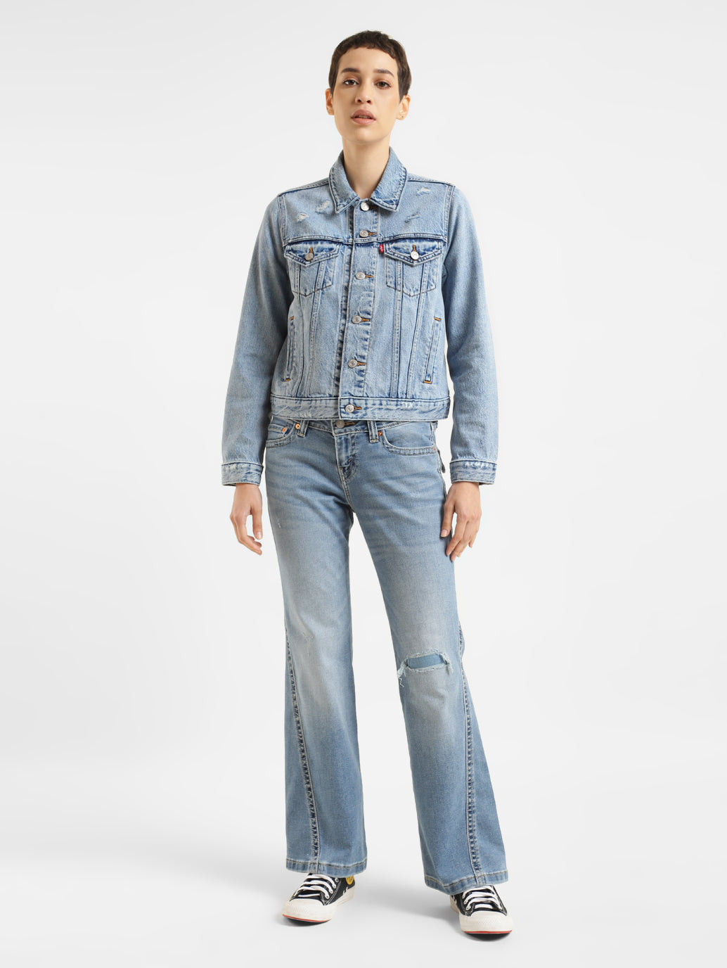 Women's Solid Spread Collar Denim Jacket - 7d89857f-d598-4d00-b44a-b0eda74a799b View
