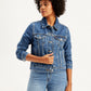 Women's Solid Blue Spread Collar Denim Jacket - Front View