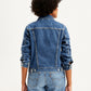 Women's Solid Blue Spread Collar Denim Jacket - Back View