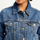 Women's Solid Blue Spread Collar Denim Jacket - Detail View