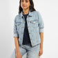 Women's Solid Blue Spread Collar Denim Jacket - f5391806-e4d6-4583-8780-9a439e8a0374 View