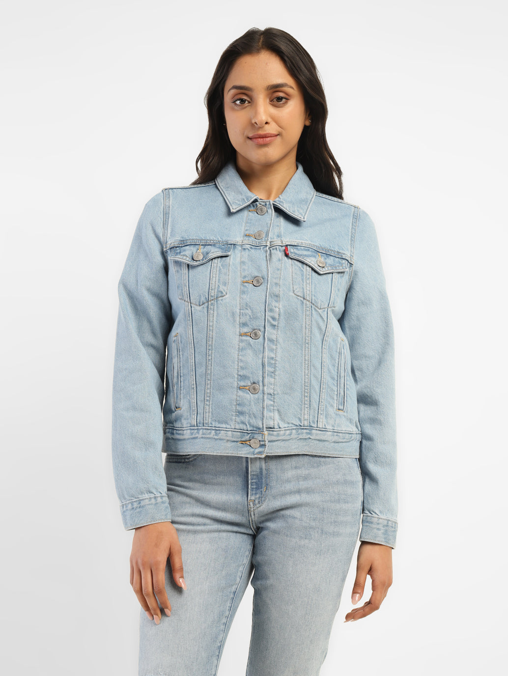 Women's Solid Blue Spread Collar Denim Jacket - a46763a7-aaad-4c23-9787-daa0f88e6c2a View