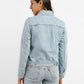 Women's Solid Blue Spread Collar Denim Jacket - 84929ad3-12b9-47d9-95e6-20861e602b42 View