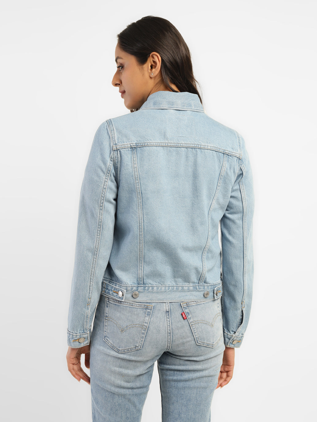 Women's Solid Blue Spread Collar Denim Jacket - 84929ad3-12b9-47d9-95e6-20861e602b42 View