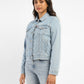 Women's Solid Blue Spread Collar Denim Jacket - e9d5ef50-788a-459b-a722-f97040098d80 View