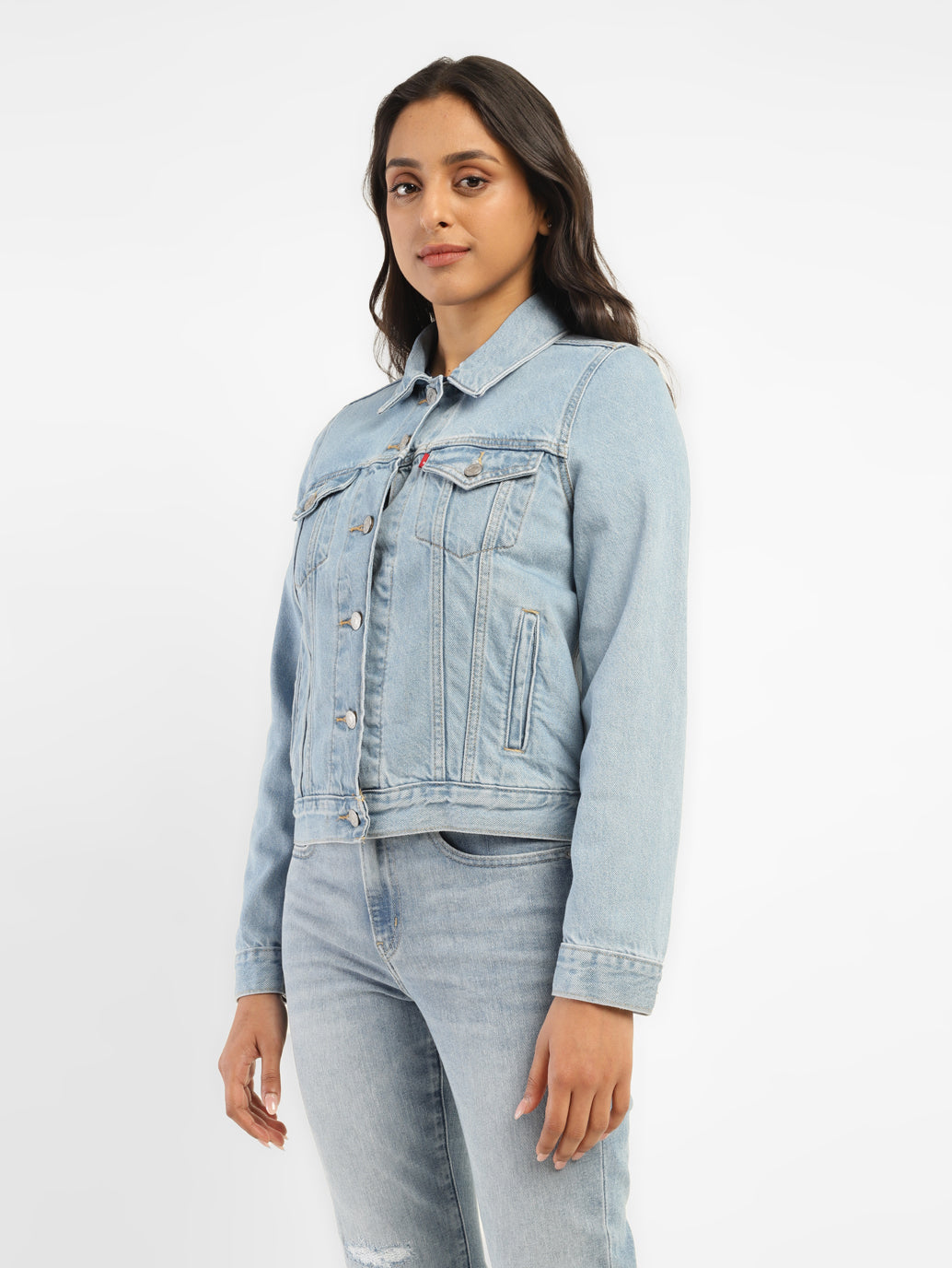 Women's Solid Blue Spread Collar Denim Jacket - e9d5ef50-788a-459b-a722-f97040098d80 View