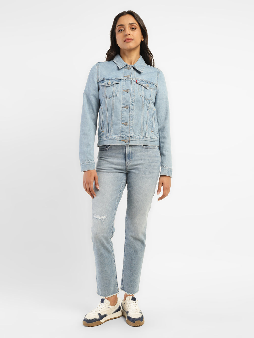 Women's Solid Blue Spread Collar Denim Jacket - 8c9dfc72-ef14-4195-95db-07d66e64d092 View