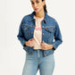 Women's Solid Blue Spread Collar Denim Jacket - Styleshot View