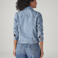 Women's Solid Regular Fit Denim Trucker Jacket - Back View