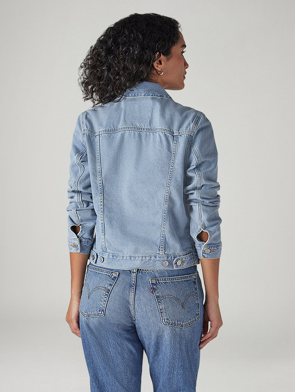 Women's Solid Regular Fit Denim Trucker Jacket - Back View