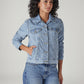 Women's Solid Regular Fit Denim Trucker Jacket - Side View