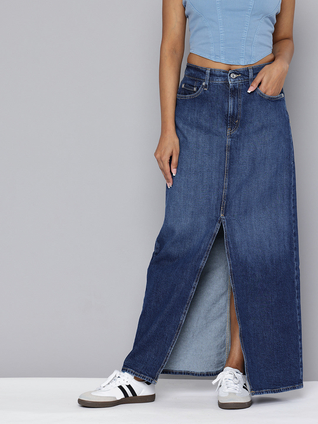 Women's High Rise Dark Blue Slim Fit Skirt - 23e9a14b-66f6-4d5b-9b78-ada9ac4c7baa1740743657187-Womens-High-Rise-Dark-BlueSlim-Fit-Skirt-701740743656634-2 View