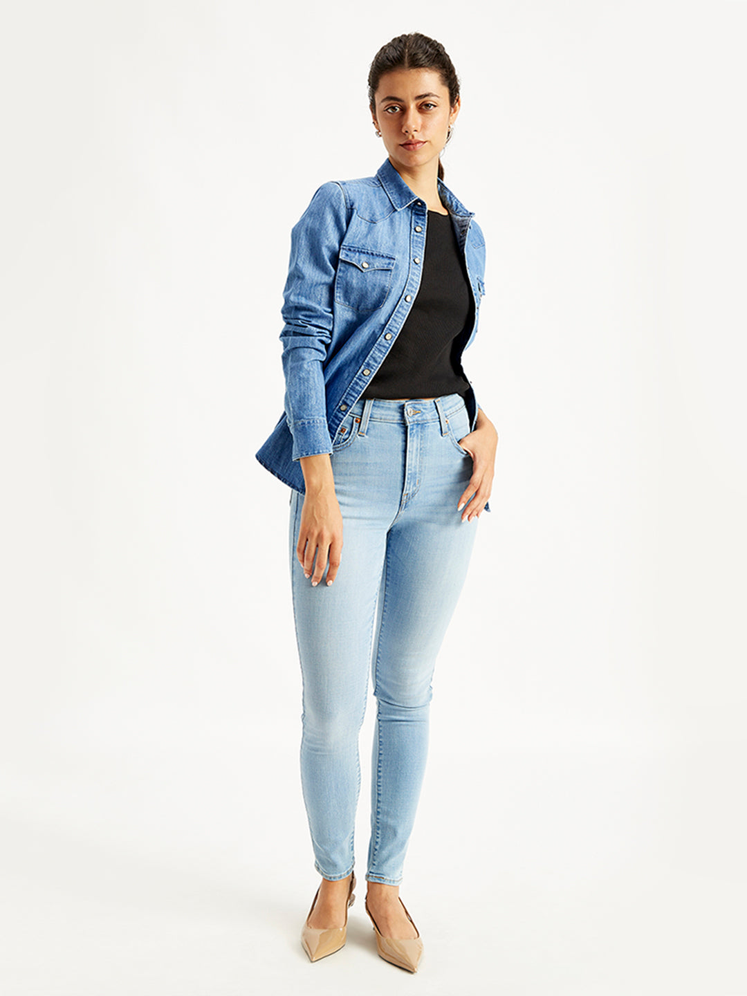 Women's 721 Light Blue Skinny Fit High Rise Jeans - Styleshot View