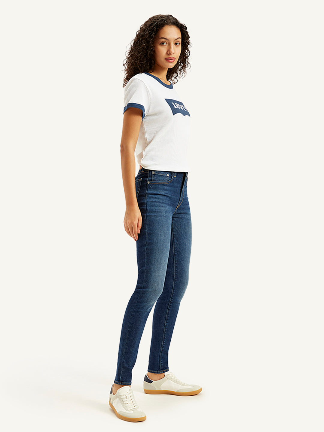 Women's 721 Blue Skinny Fit High Rise Jeans - Side View