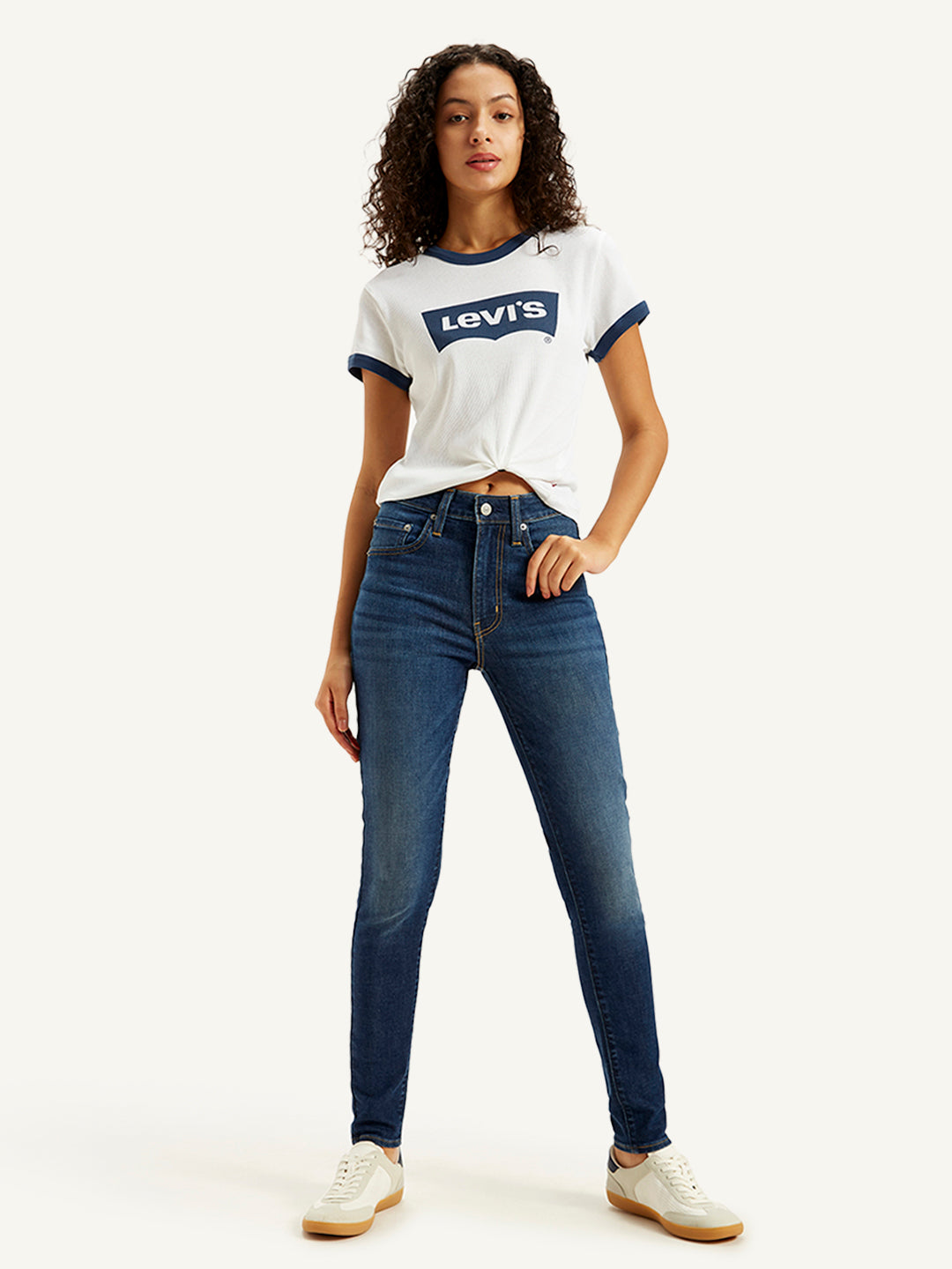 Women's 721 Blue Skinny Fit High Rise Jeans - Styleshot View
