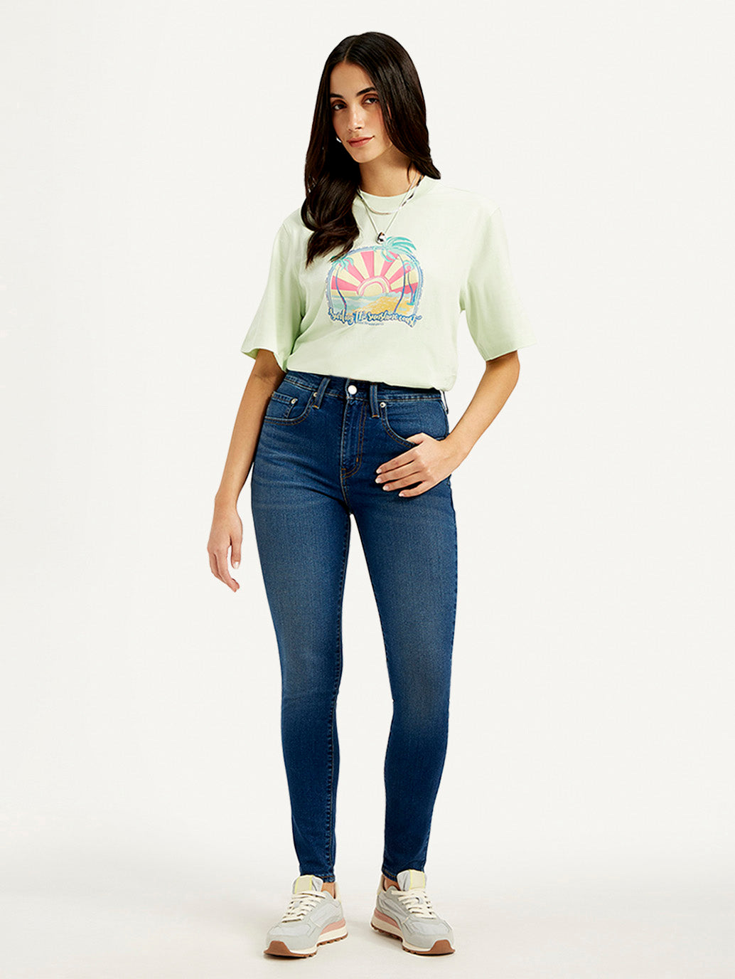 Women's 721 Blue Skinny Fit High Rise Jeans - Styleshot View