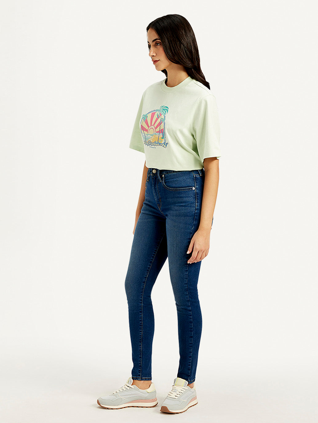 Women's 721 Blue Skinny Fit High Rise Jeans - Side View