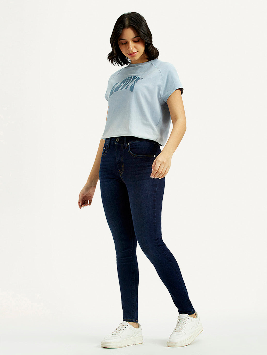 Women's 721 Dark Blue Skinny Fit High Rise Jeans - Styleshot View