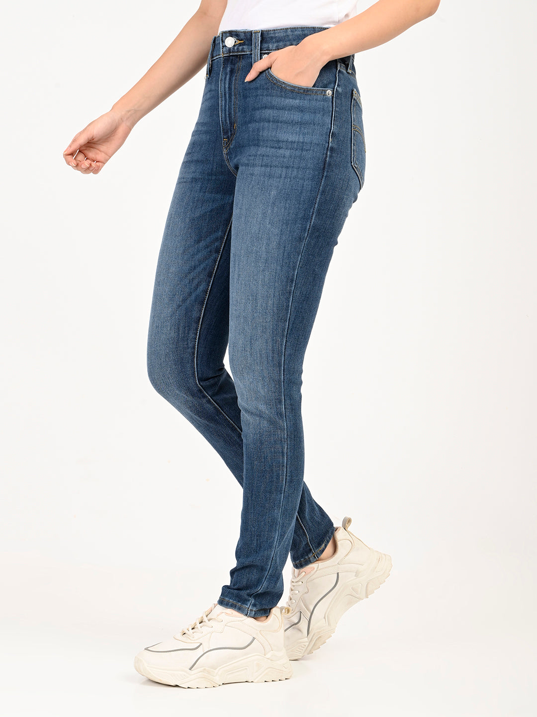 Women's Blue Skinny Fit High Rise Jeans - side View