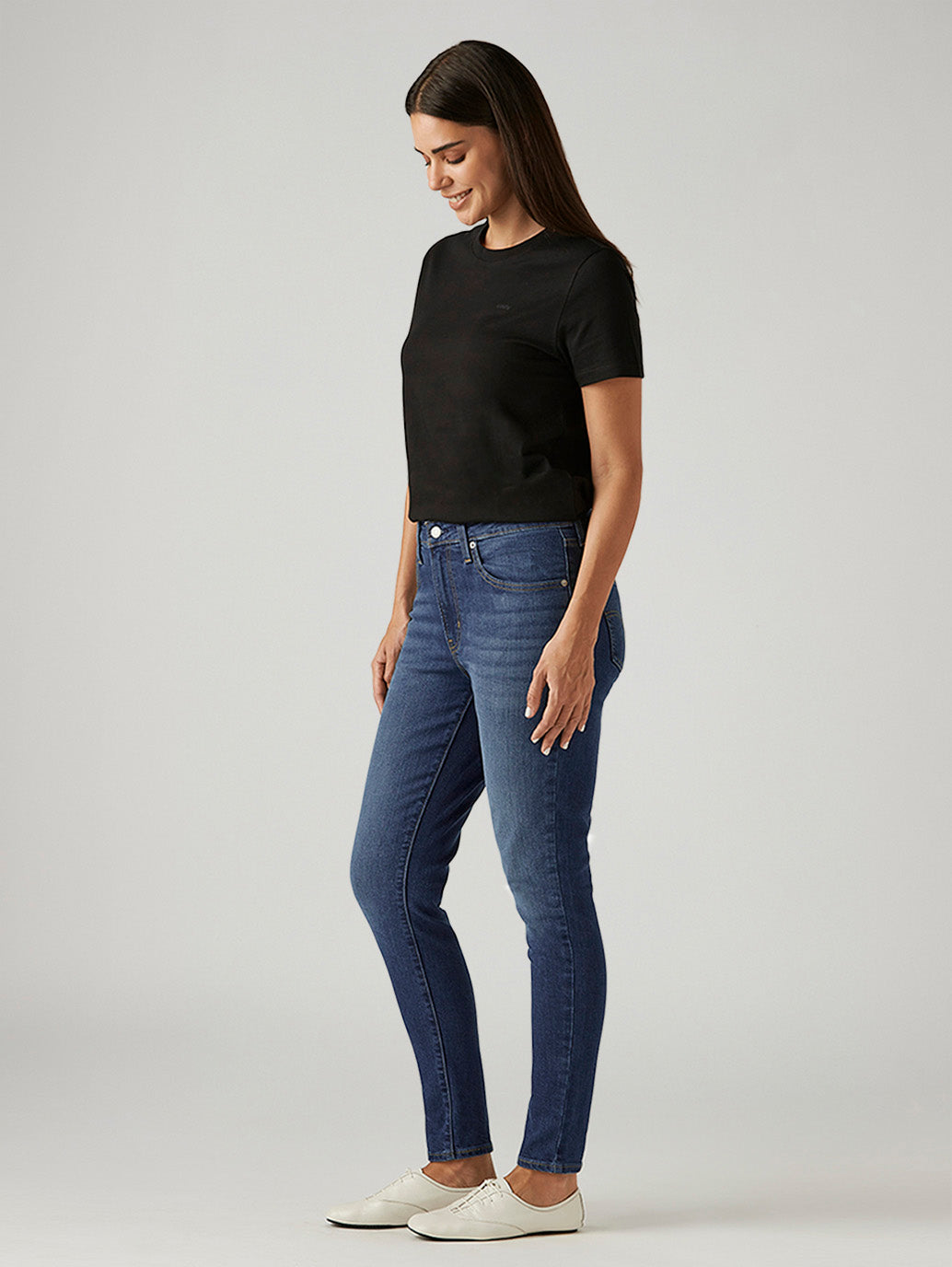 Women's 721 Blue Skinny Fit High Rise Jeans - Side View